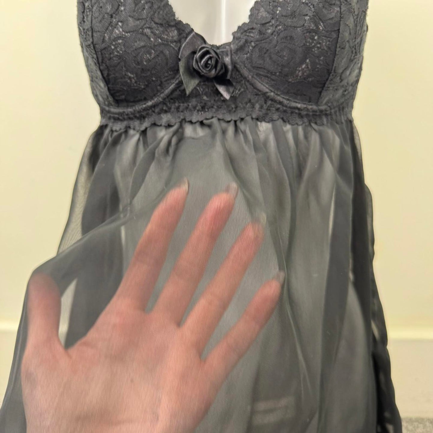 Y2K vintage babydoll sheer lace floral underwire dress lingerie coquette