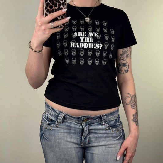 Y2K vintage skull t shirt top graphic print Mitchell and Webb are we the baddies
