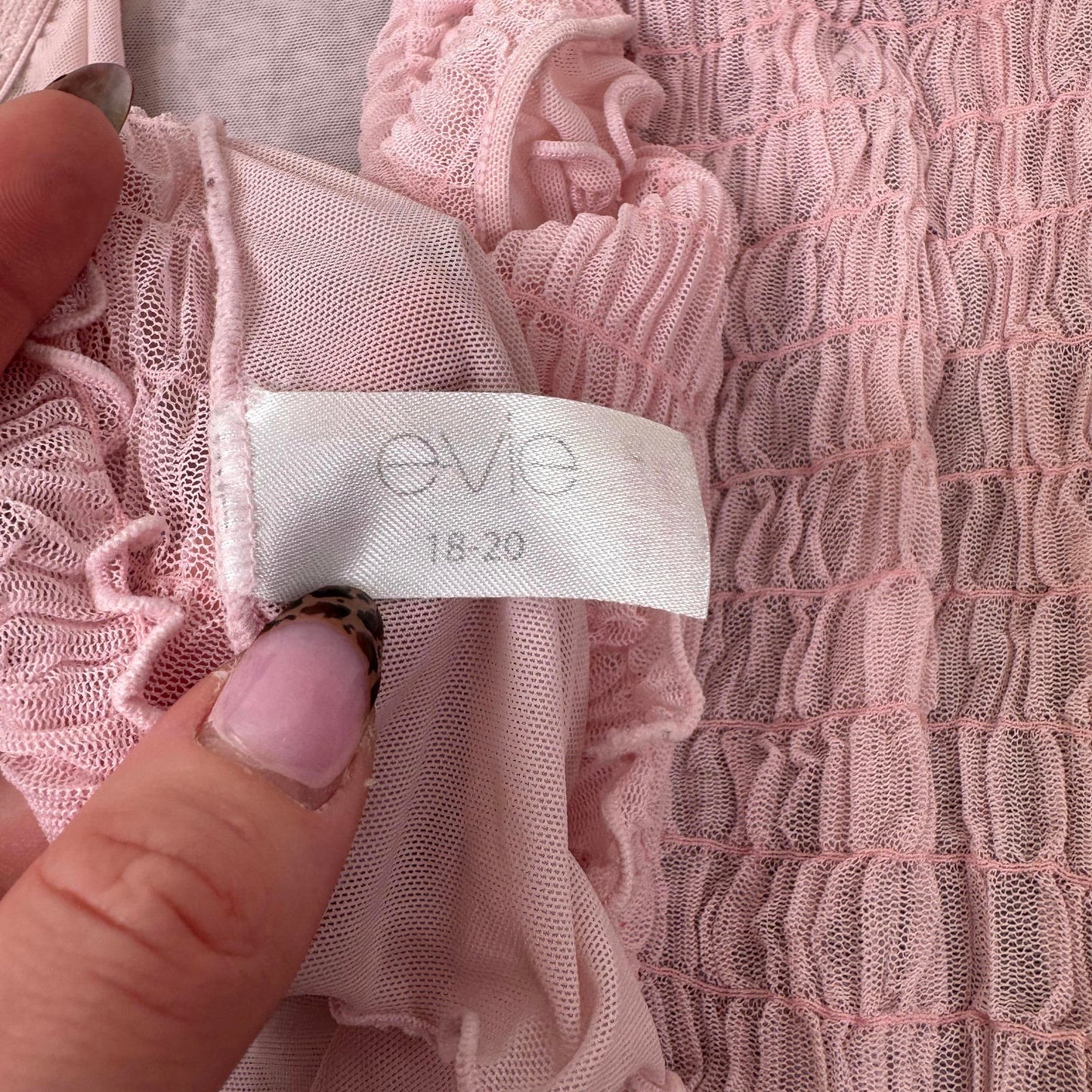 Y2K vintage mesh cami top crinkle rose baby pink lettuce hem cropped sheer