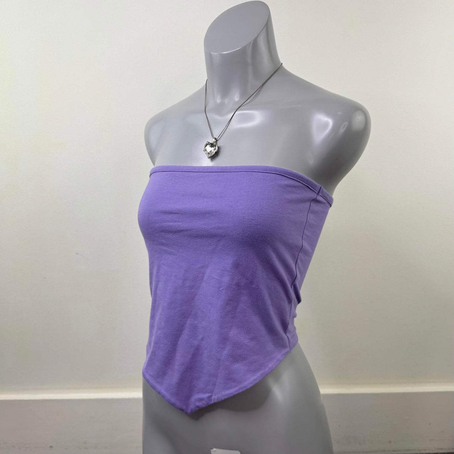 Y2K vintage Etam strapless top v hem stretchy boob tube lilac basic fitted