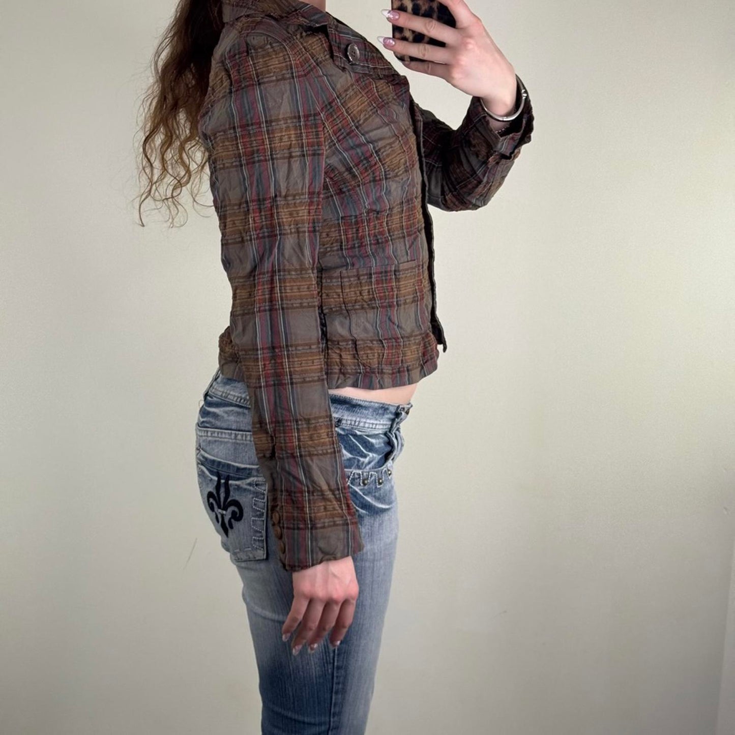 Y2K vintage tartan jacket button up blazer print buttons check print tailored