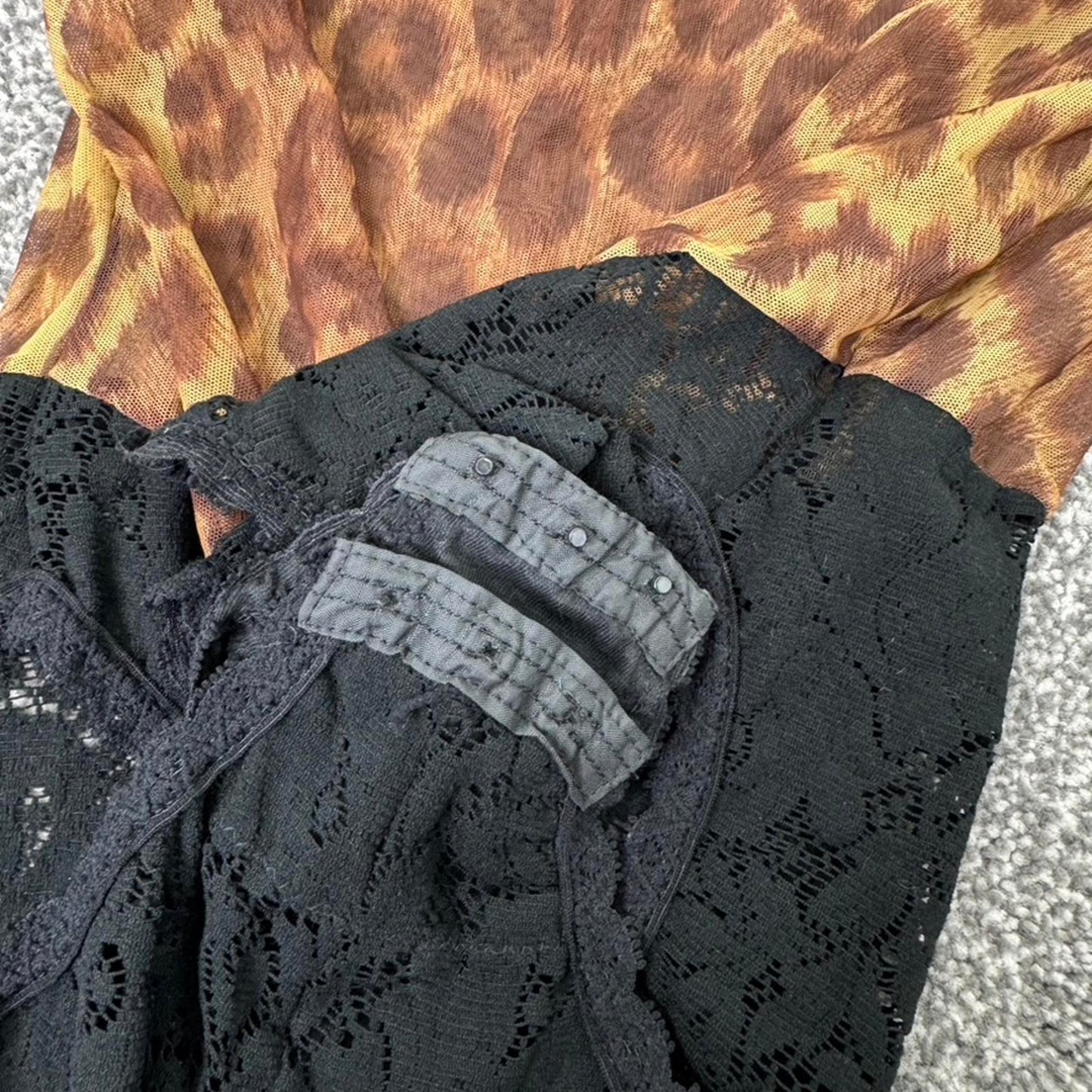 80s vintage Guy Laroche long sleeve bodysuit mesh lace leopard print sheer