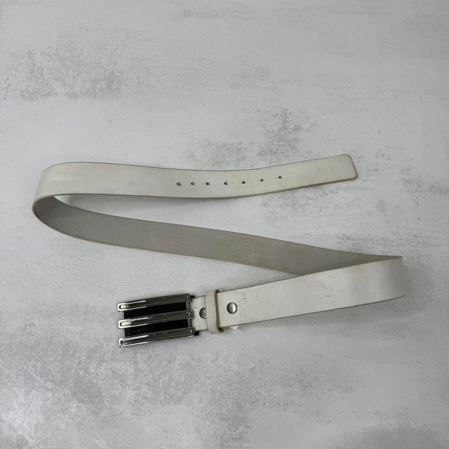 Y2K vintage Adidas genuine full grain leather belt silver buckle white