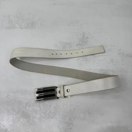 Y2K vintage Adidas genuine full grain leather belt silver buckle white