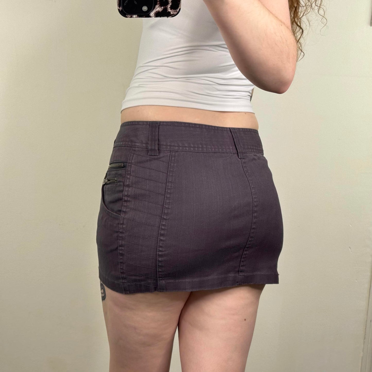 Y2K vintage Bench low rise mini skirt stretchy denim dark grey zips utility