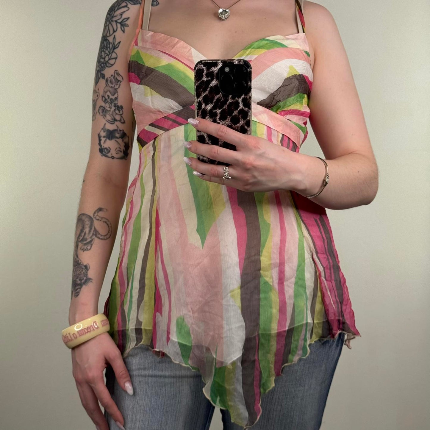 Y2K vintage 100% silk blouse bow asymmetrical bow fairy stripe pattern multi