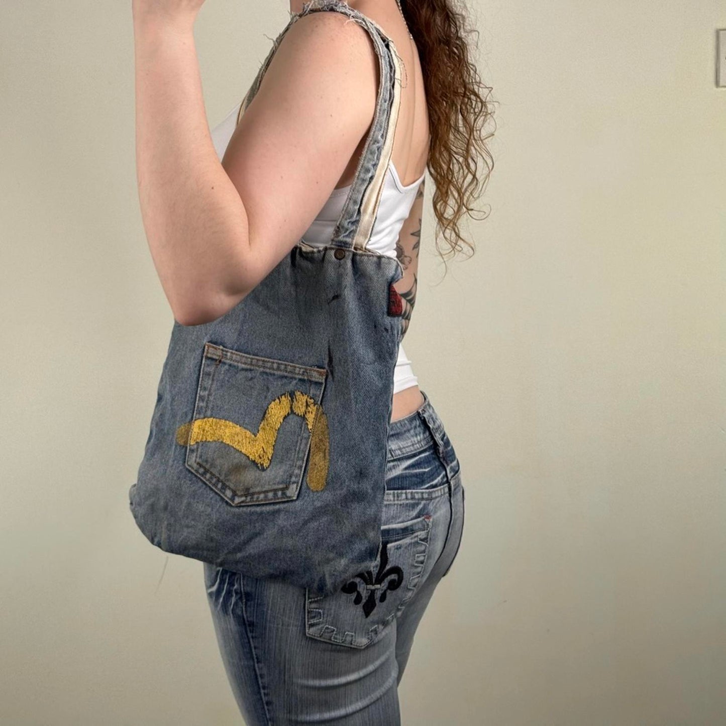 Y2K vintage Evisu shoulder bag tote denim reversible small size