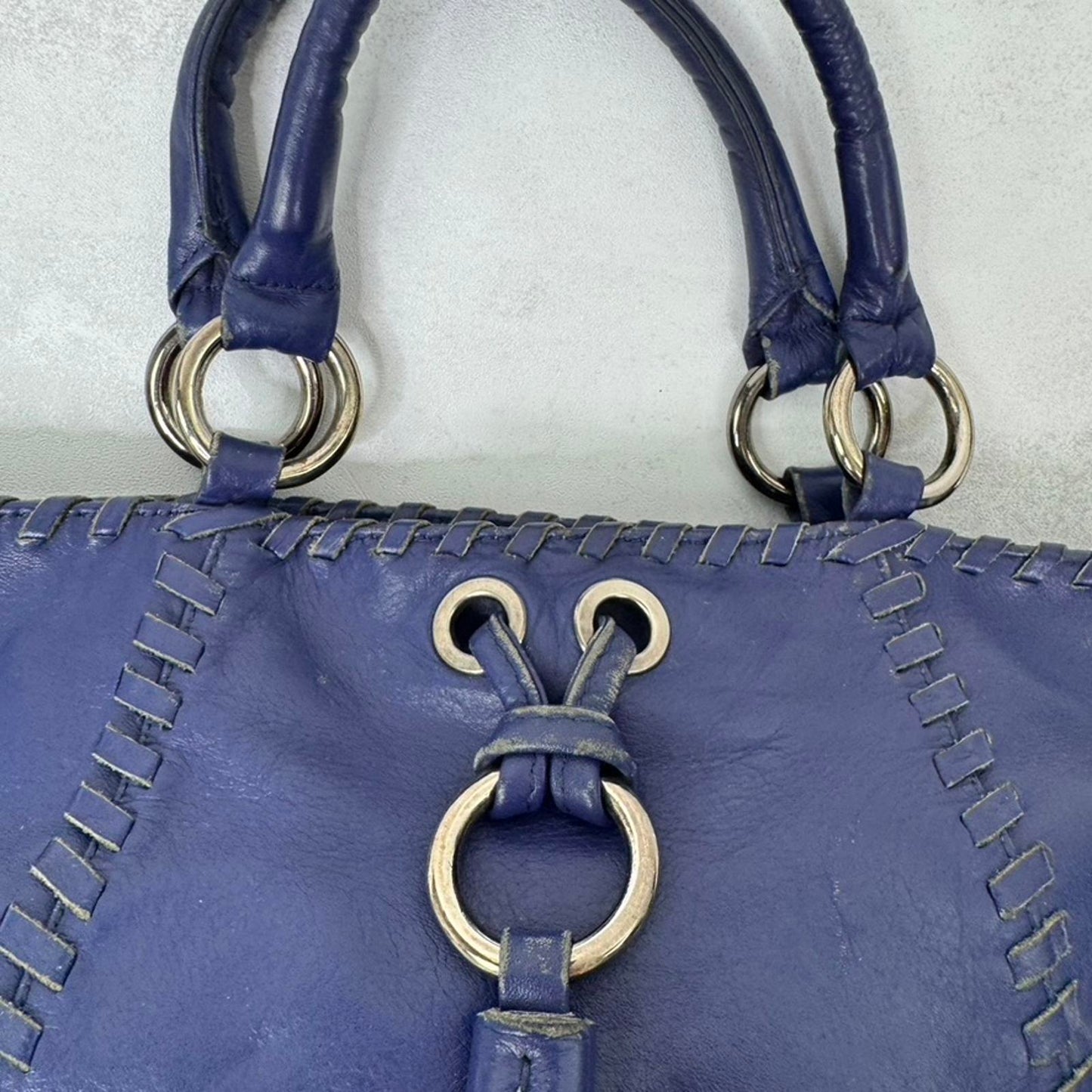 Y2K vintage genuine leather mini handbag with shoulder strap fringe woven purple