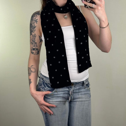 Y2K vintage polka dot scarf velour spotty black grey
