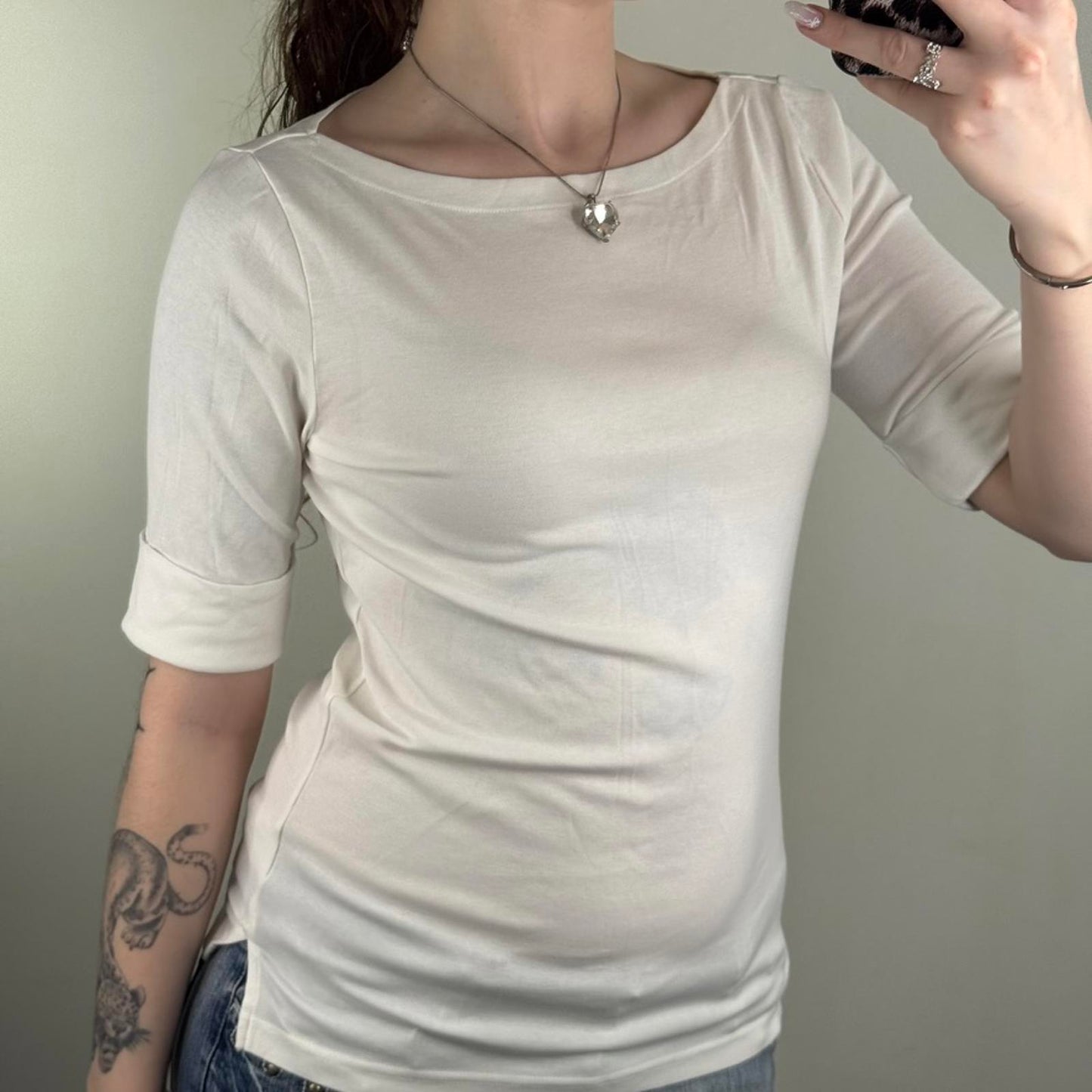 Lauren Ralph Lauren half sleeve top boat neck white logo embroidered