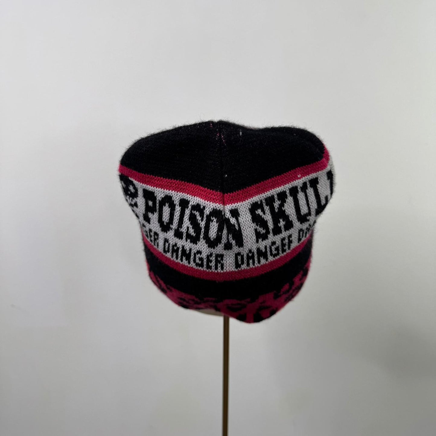 Y2K vintage beanie hat leopard print skull knit mcbling hot pink black white