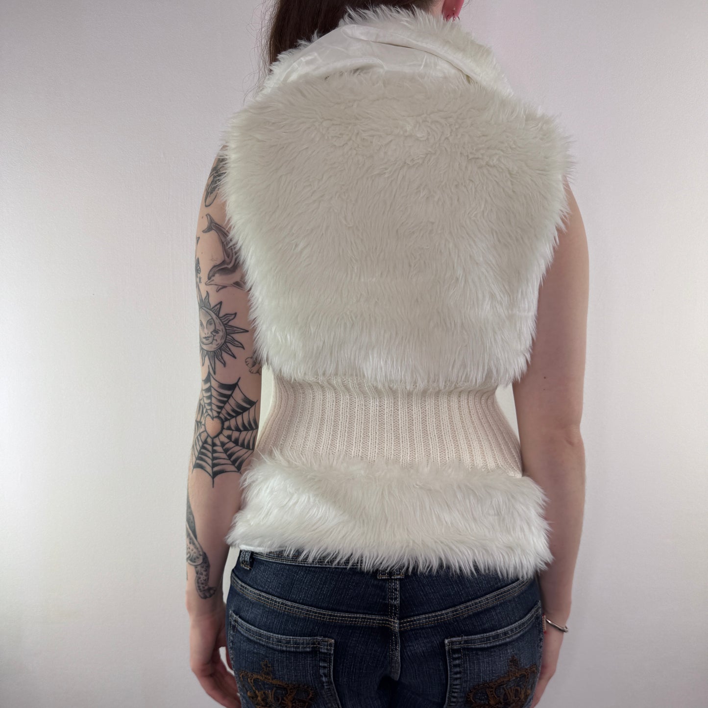 Y2K vintage faux fur sleeveless jacket zip up knit