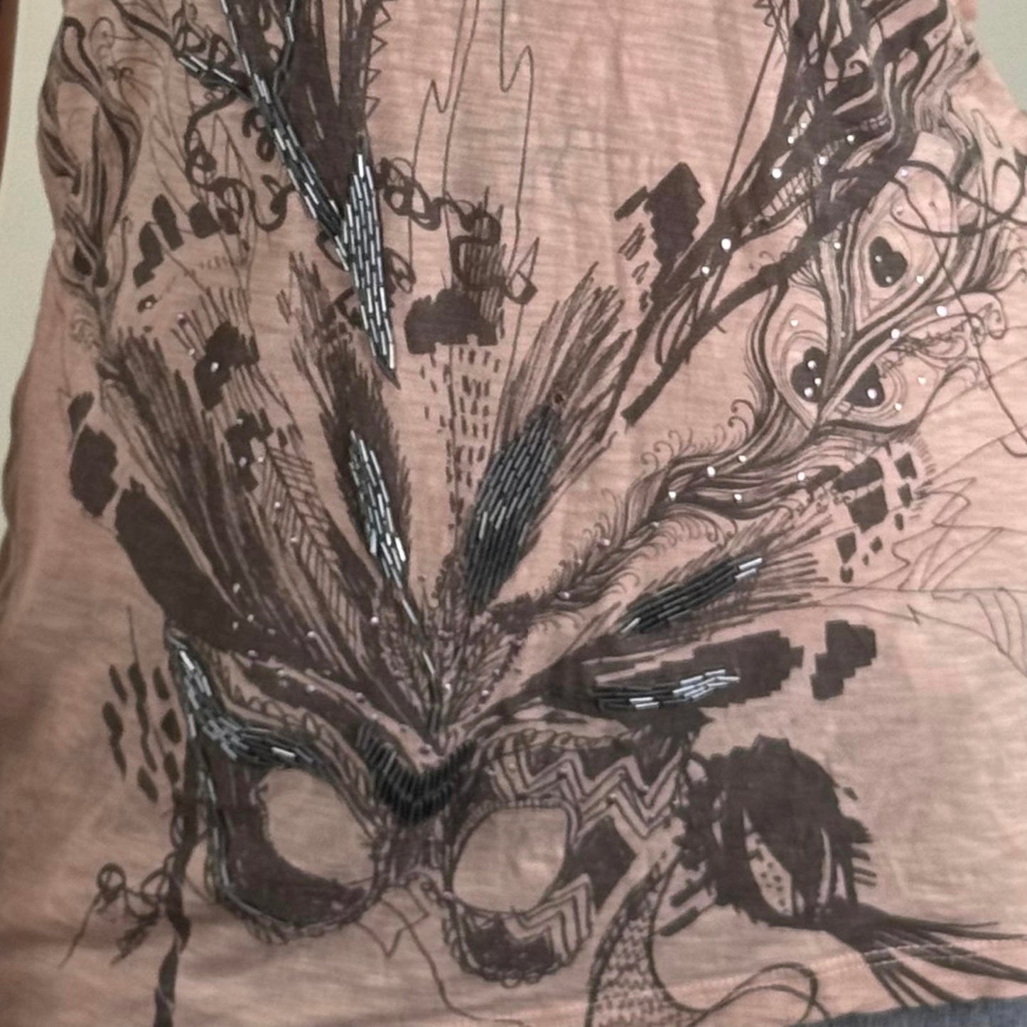 Y2K vintage sleeveless top tank graphic print flowy slouchy racerback beaded