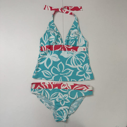 Y2K vintage tankini set matching halter neck floral turquoise pink white bow