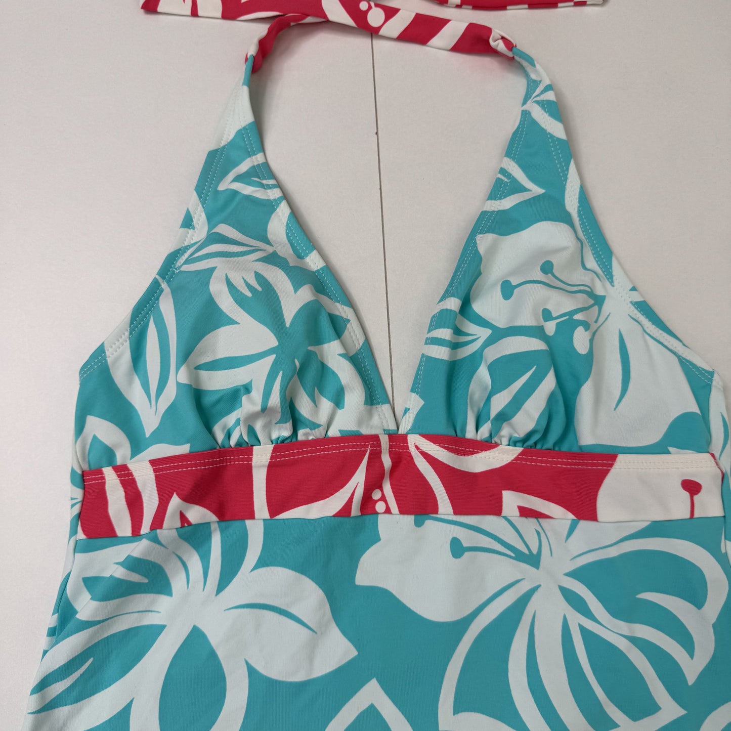Y2K vintage tankini set matching halter neck floral turquoise pink white bow