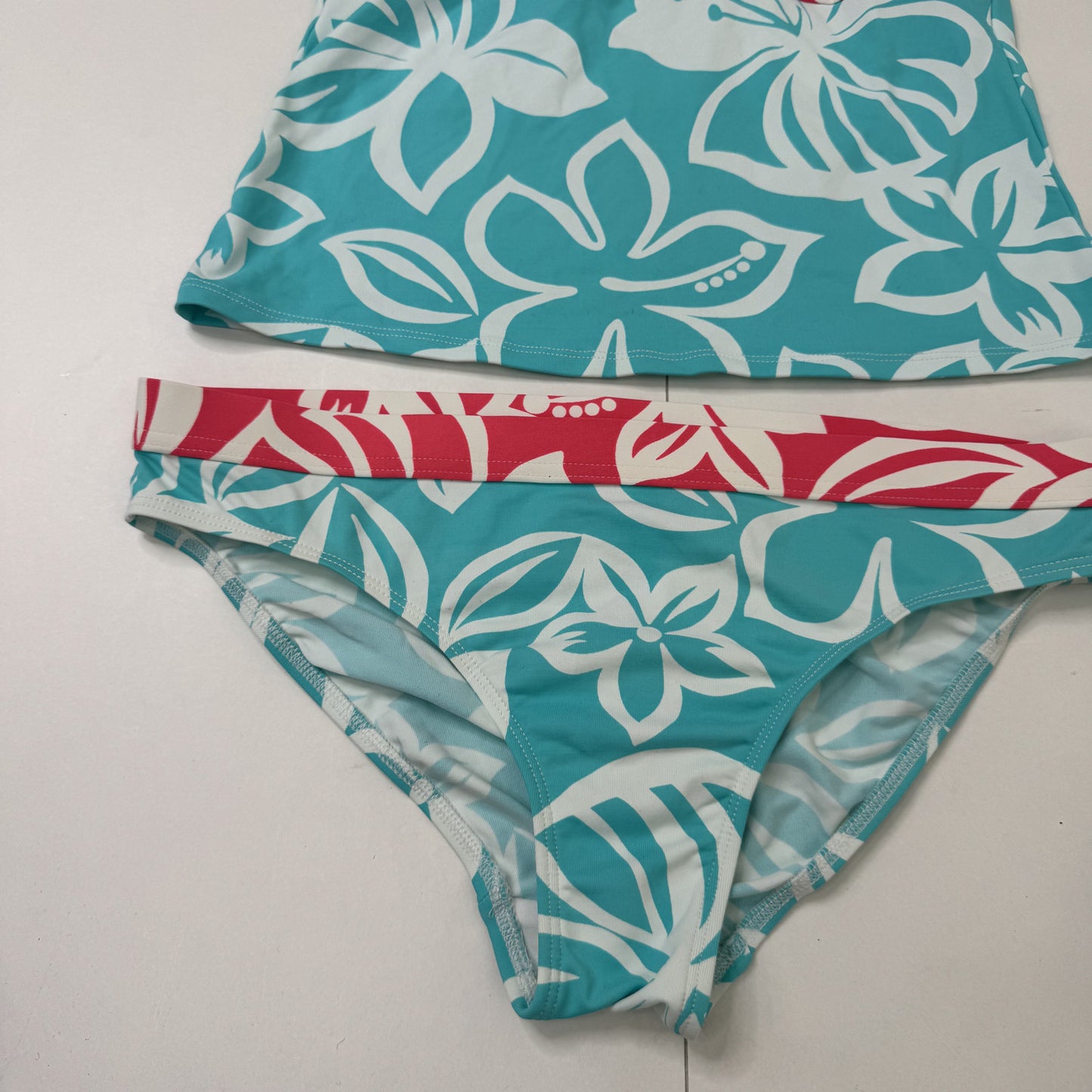 Y2K vintage tankini set matching halter neck floral turquoise pink white bow