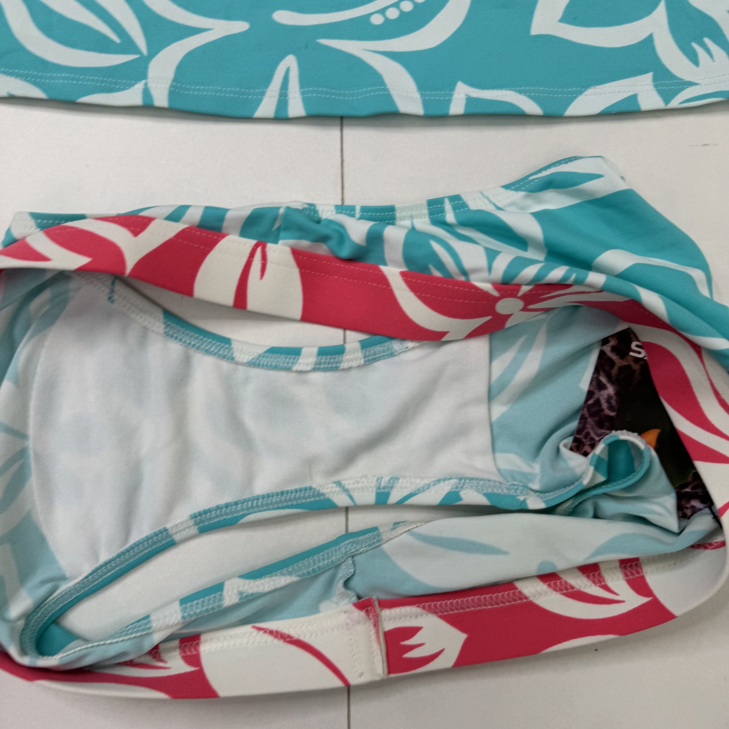Y2K vintage tankini set matching halter neck floral turquoise pink white bow