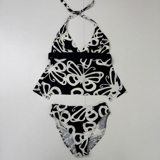 Y2K vintage tankini set butterfly print open back halter tie high leg bottoms