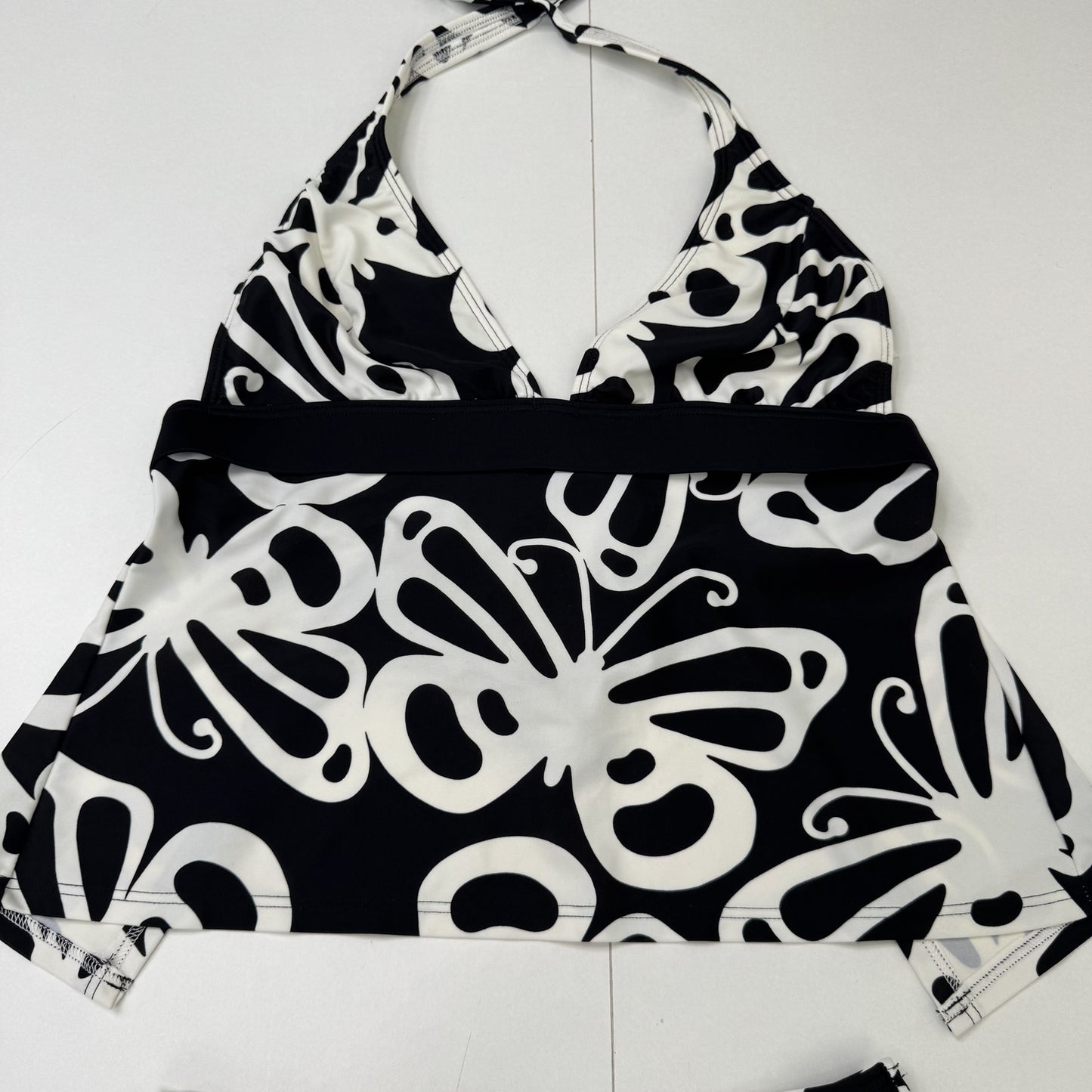 Y2K vintage tankini set butterfly print open back halter tie high leg bottoms