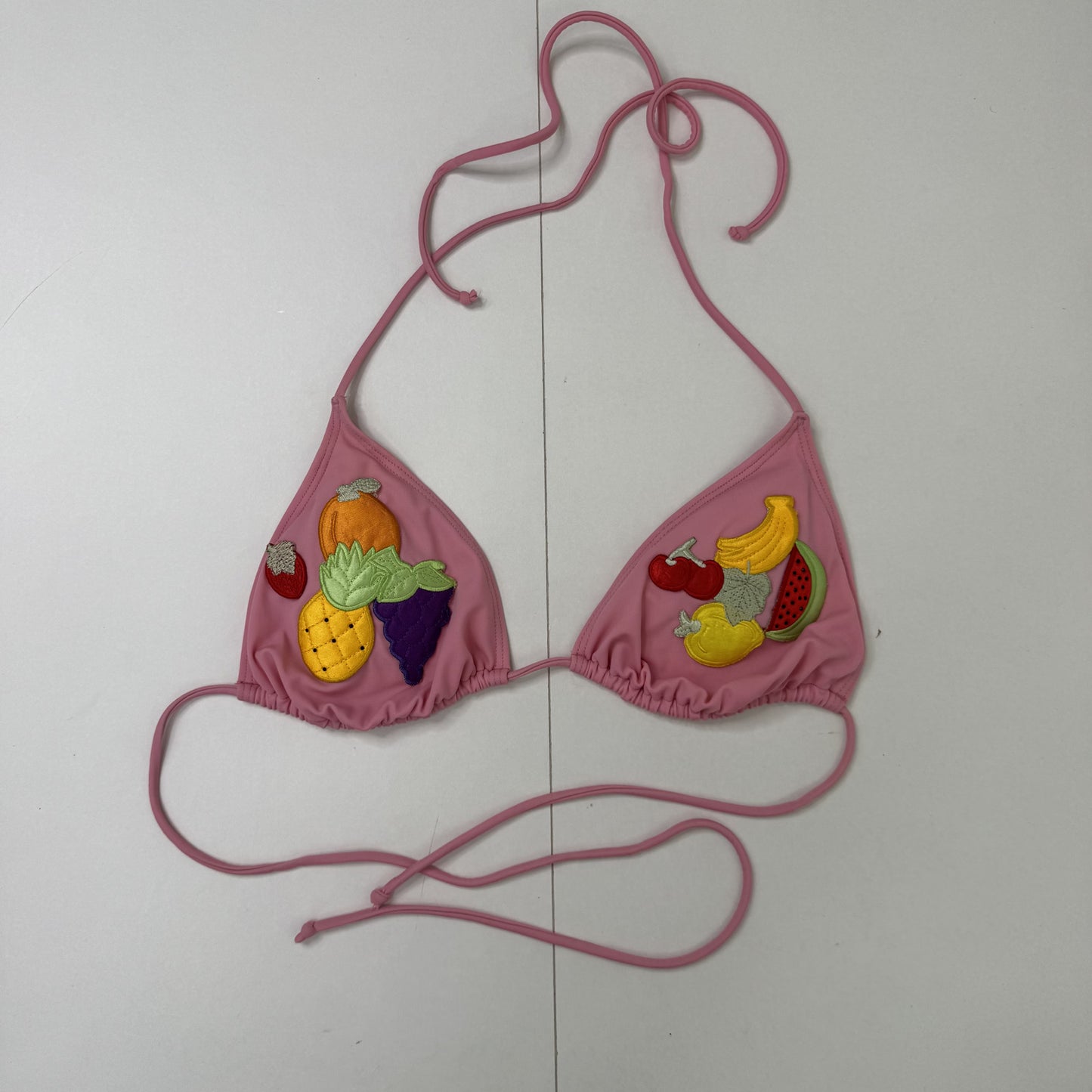 Y2K vintage bikini top fruit patches beaded embroidered halter neck
