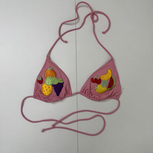Y2K vintage bikini top fruit patches beaded embroidered halter neck