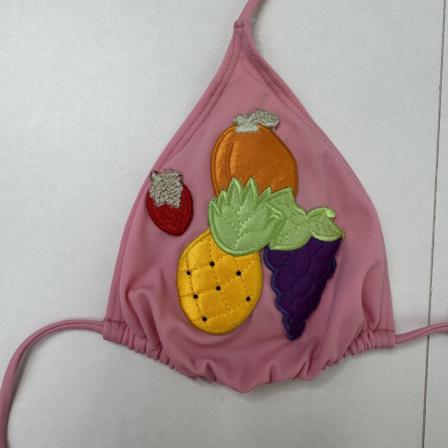 Y2K vintage bikini top fruit patches beaded embroidered halter neck