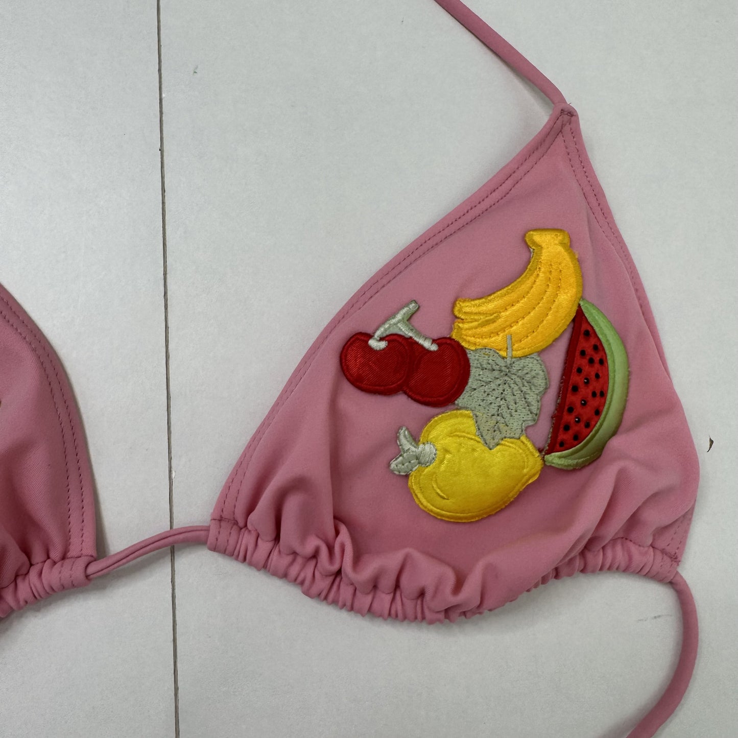Y2K vintage bikini top fruit patches beaded embroidered halter neck