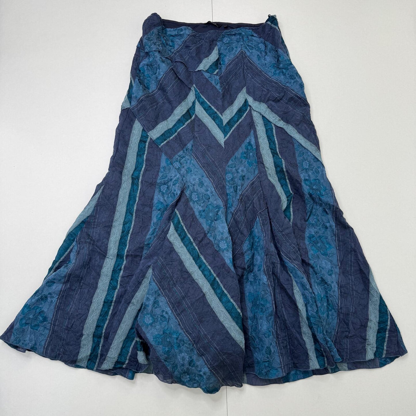 Y2K vintage Per Una maxi skirt patchwork blue stripe floral a line pinstripe