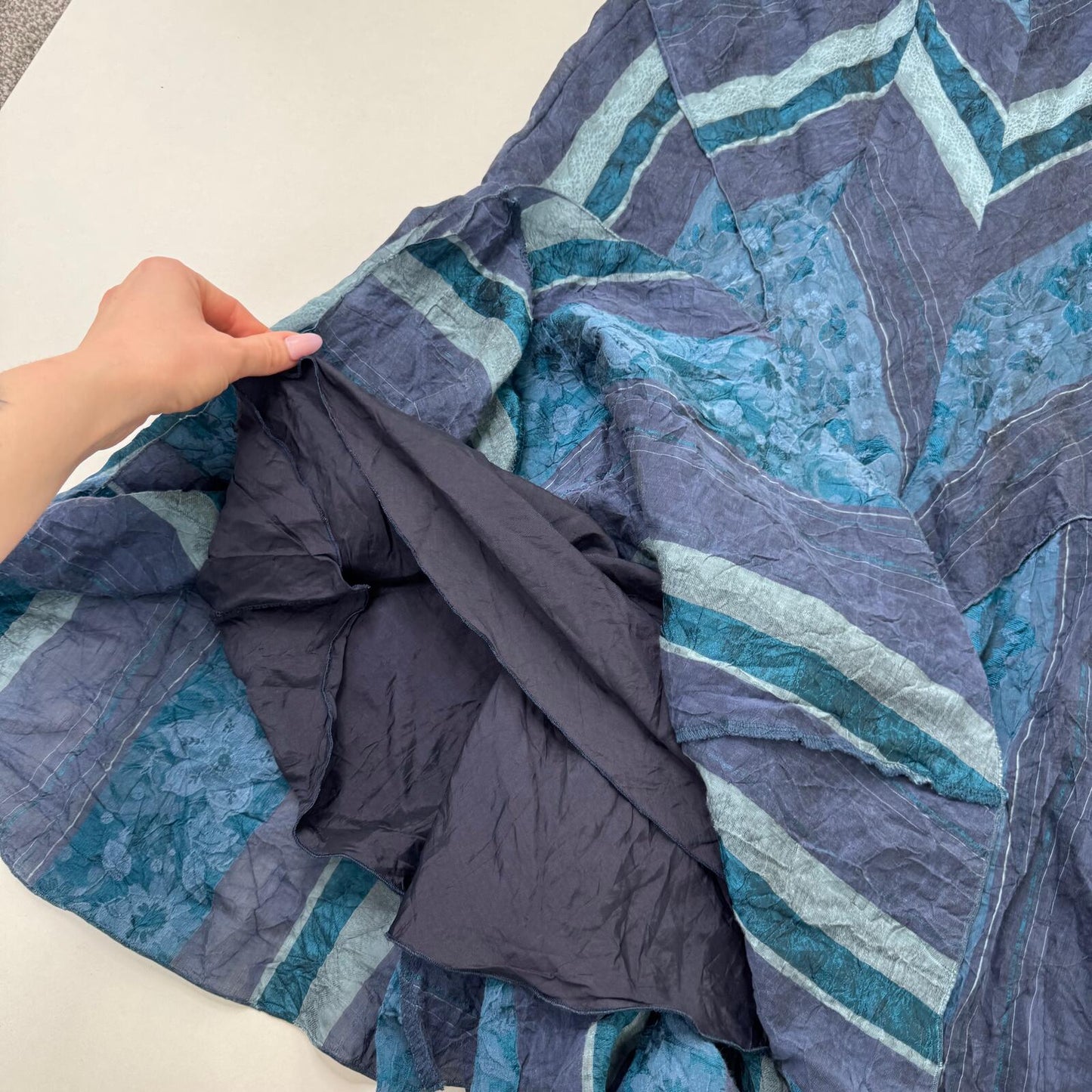 Y2K vintage Per Una maxi skirt patchwork blue stripe floral a line pinstripe