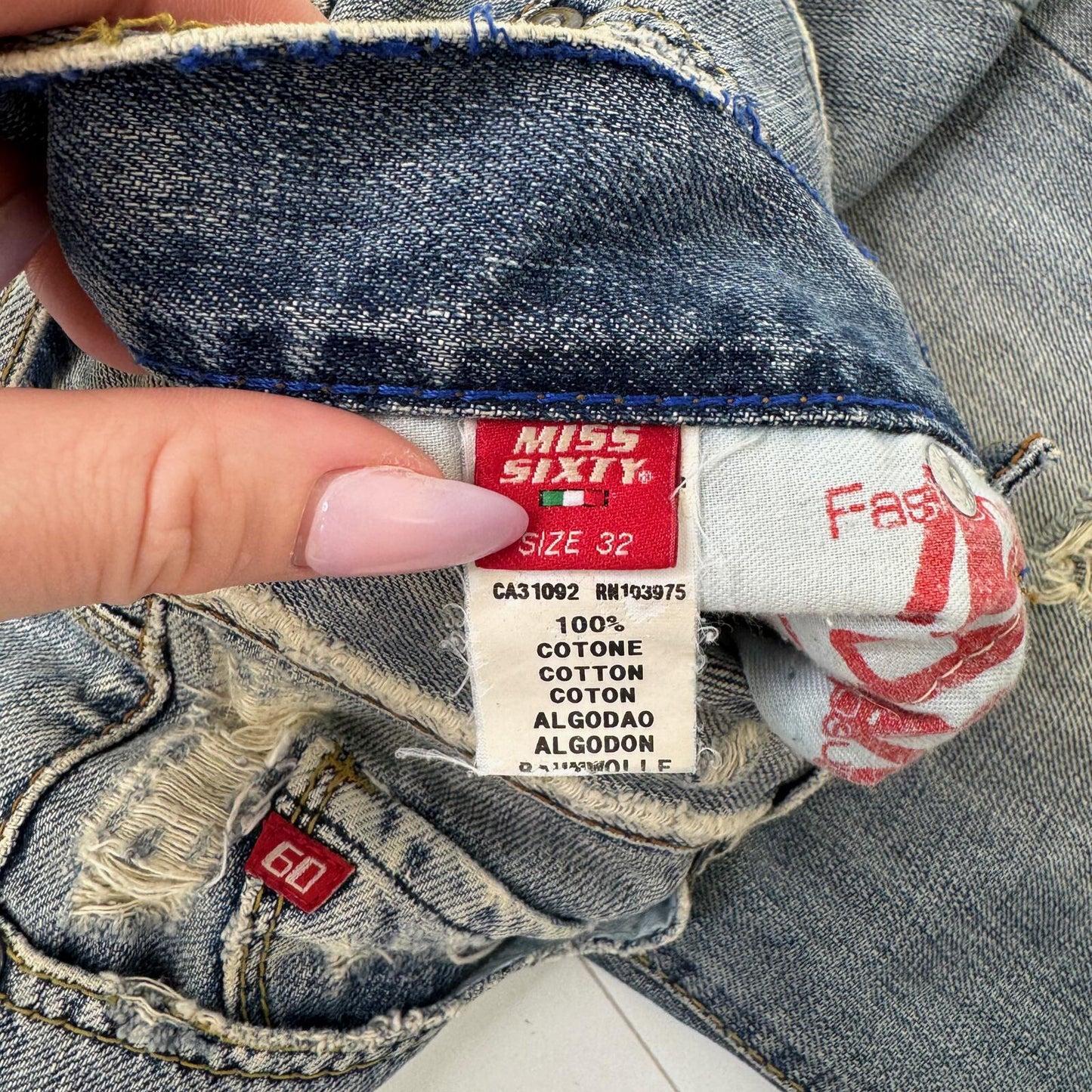 Y2K vintage Miss Sixty bootcut denim jeans low rise distressed baggy fit