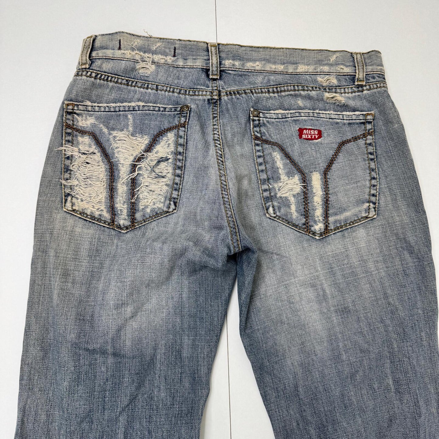 Y2K vintage Miss Sixty bootcut denim jeans low rise distressed baggy fit
