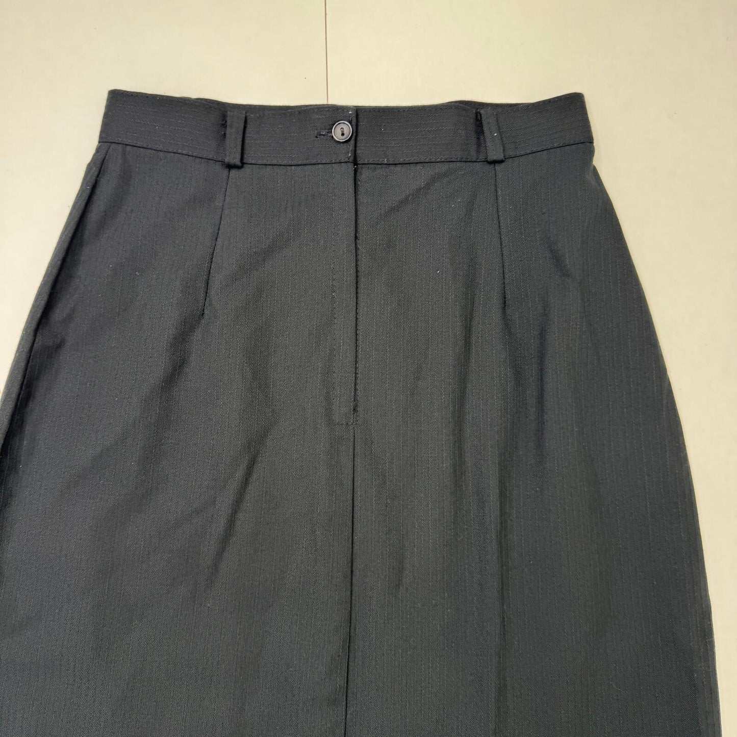 90s vintage midi skirt pleated pinstripe buttons a line tailored black belt loop