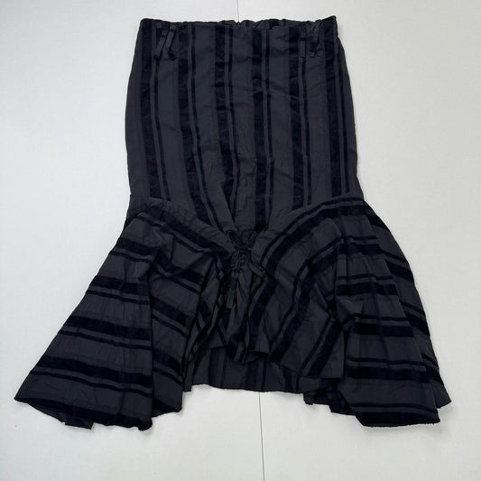 Y2K vintage maxi skirt stripe bow asymmetrical ruched velvet trim goth alt emo