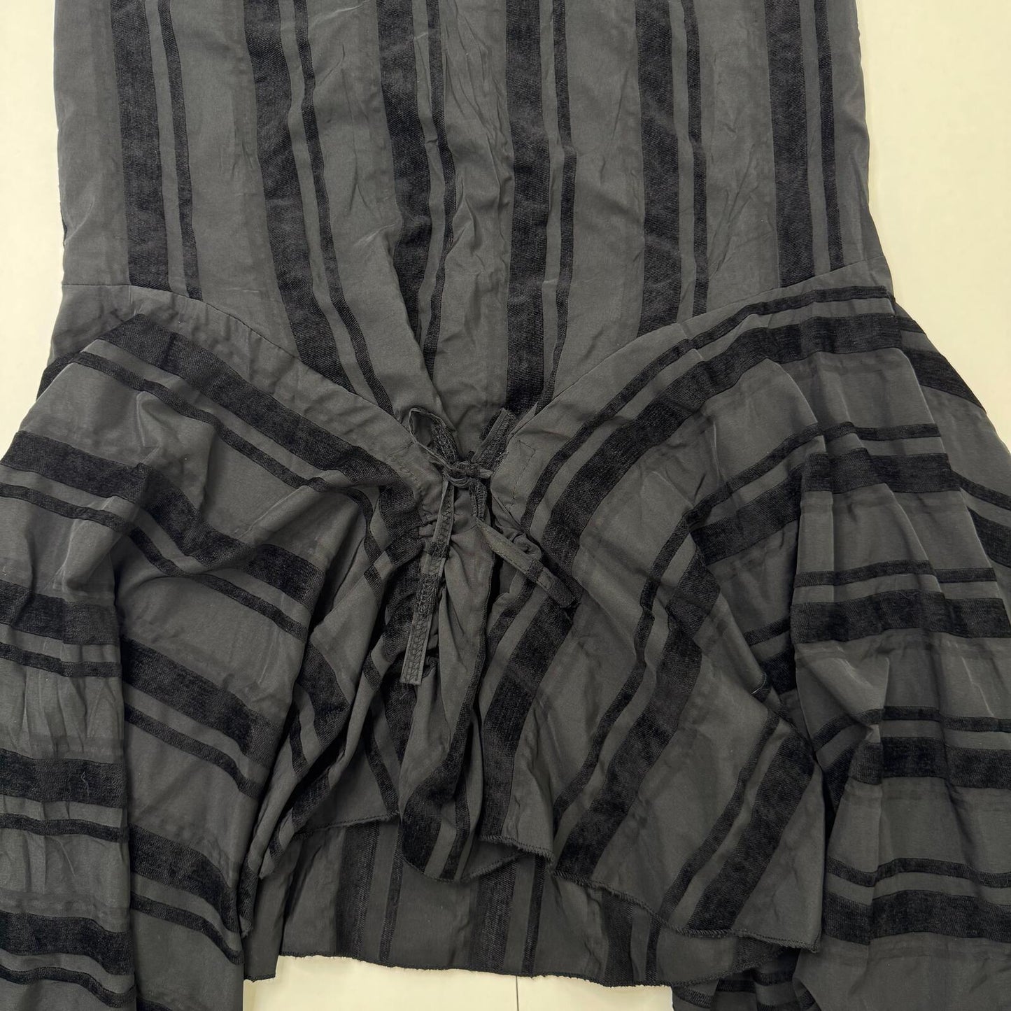 Y2K vintage maxi skirt stripe bow asymmetrical ruched velvet trim goth alt emo