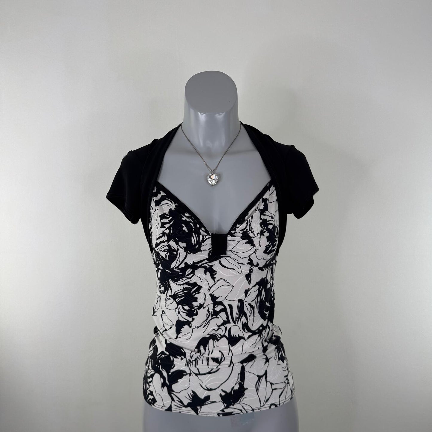 Y2K vintage slinky top floral pattern keyhole v neck fitted ruched short sleeve