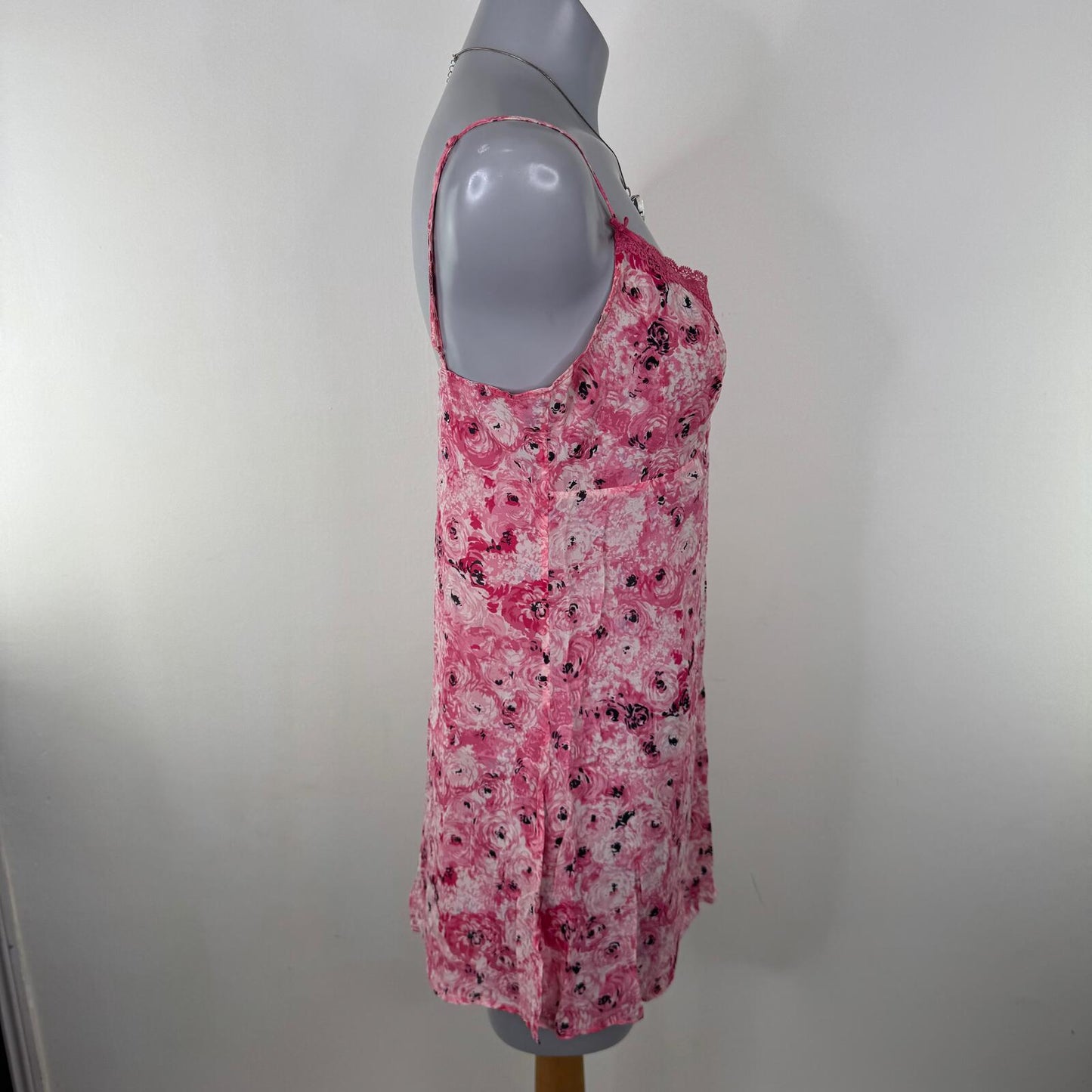 Y2K vintage silk chemise night dress floral mini short stretchy lace trim bow