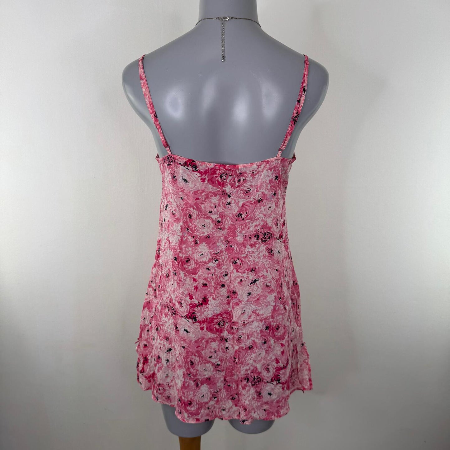 Y2K vintage silk chemise night dress floral mini short stretchy lace trim bow