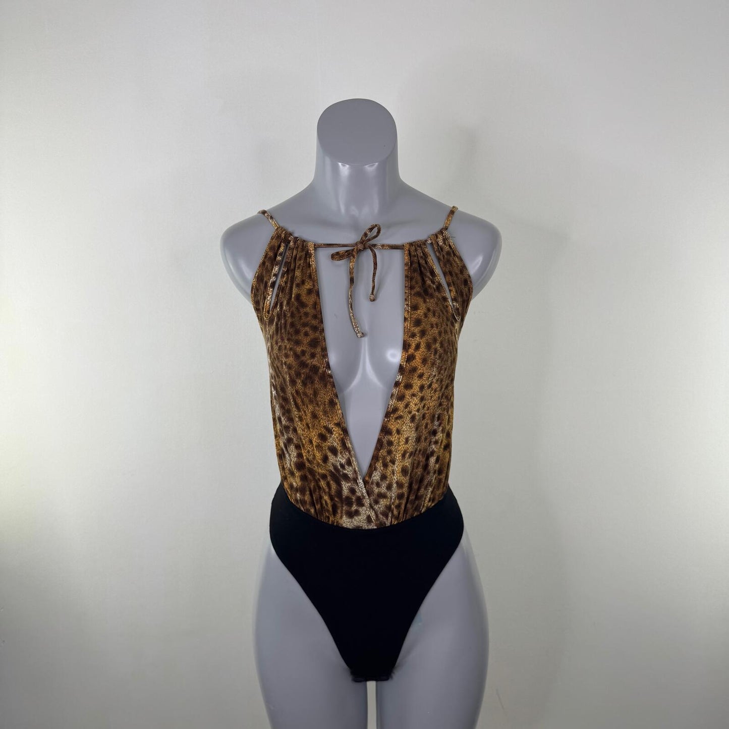 Y2K vintage Morgan De Toi bodysuit leopard print open bust thong bow high leg