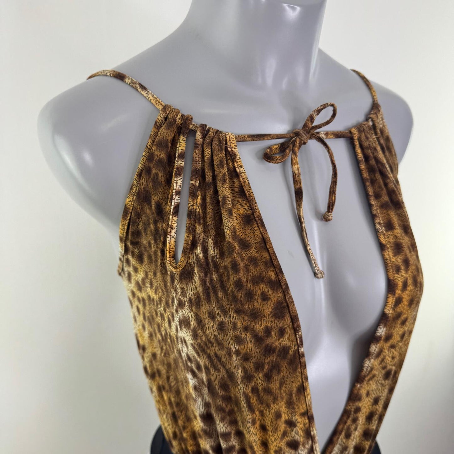 Y2K vintage Morgan De Toi bodysuit leopard print open bust thong bow high leg