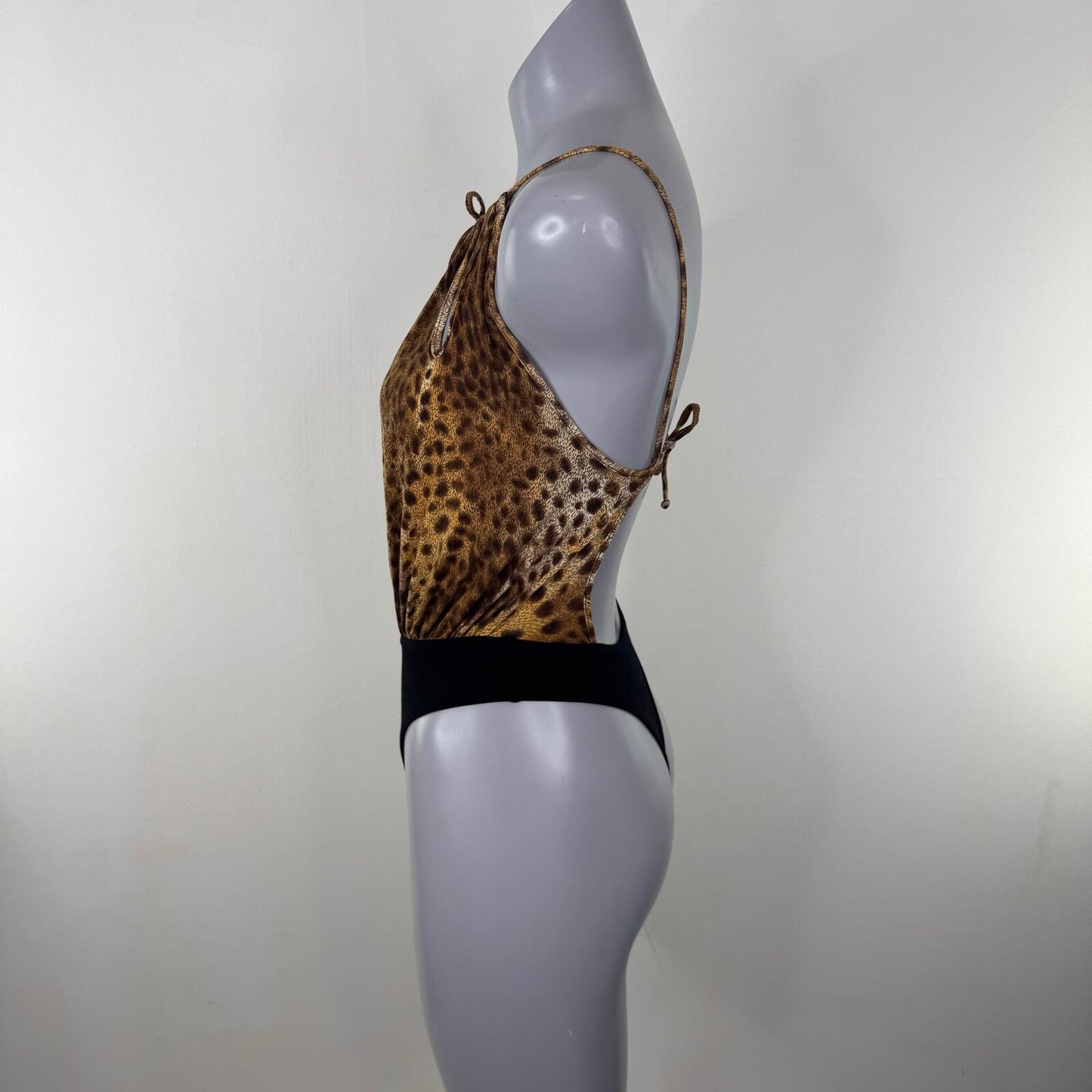 Y2K vintage Morgan De Toi bodysuit leopard print open bust thong bow high leg