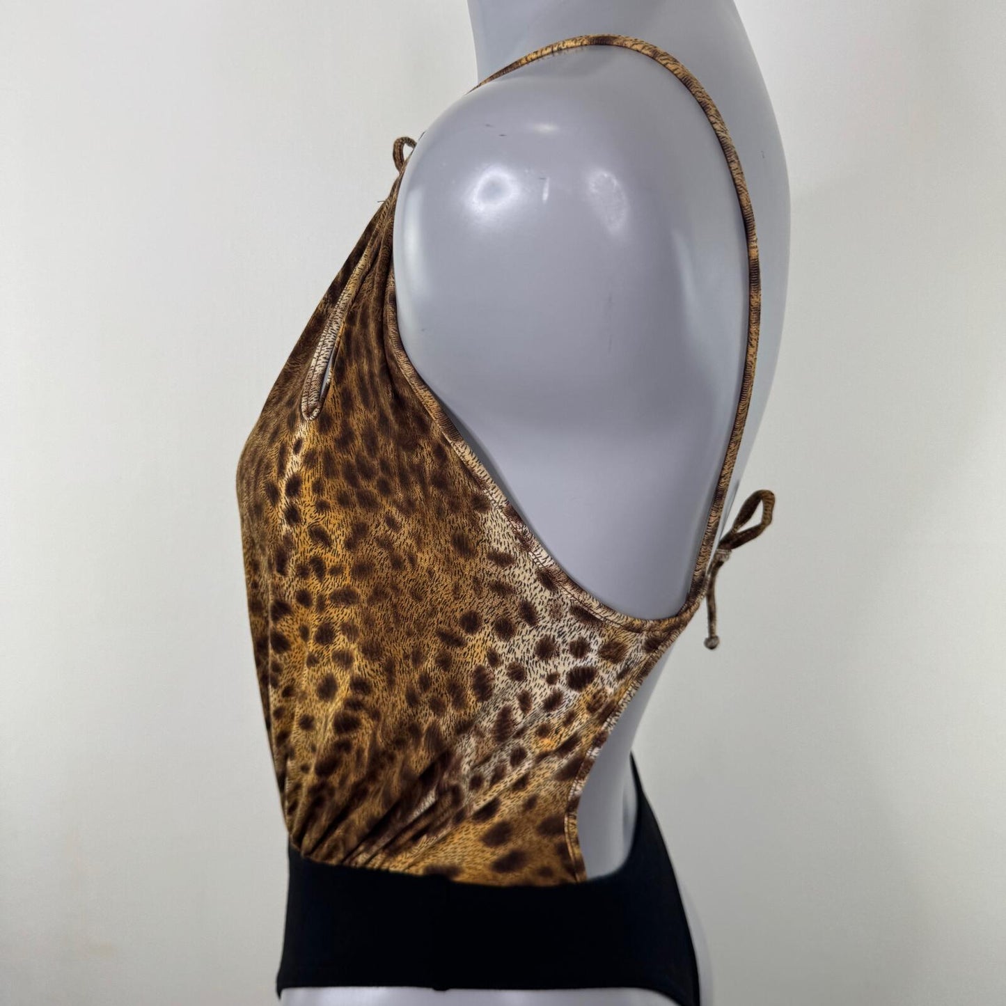Y2K vintage Morgan De Toi bodysuit leopard print open bust thong bow high leg