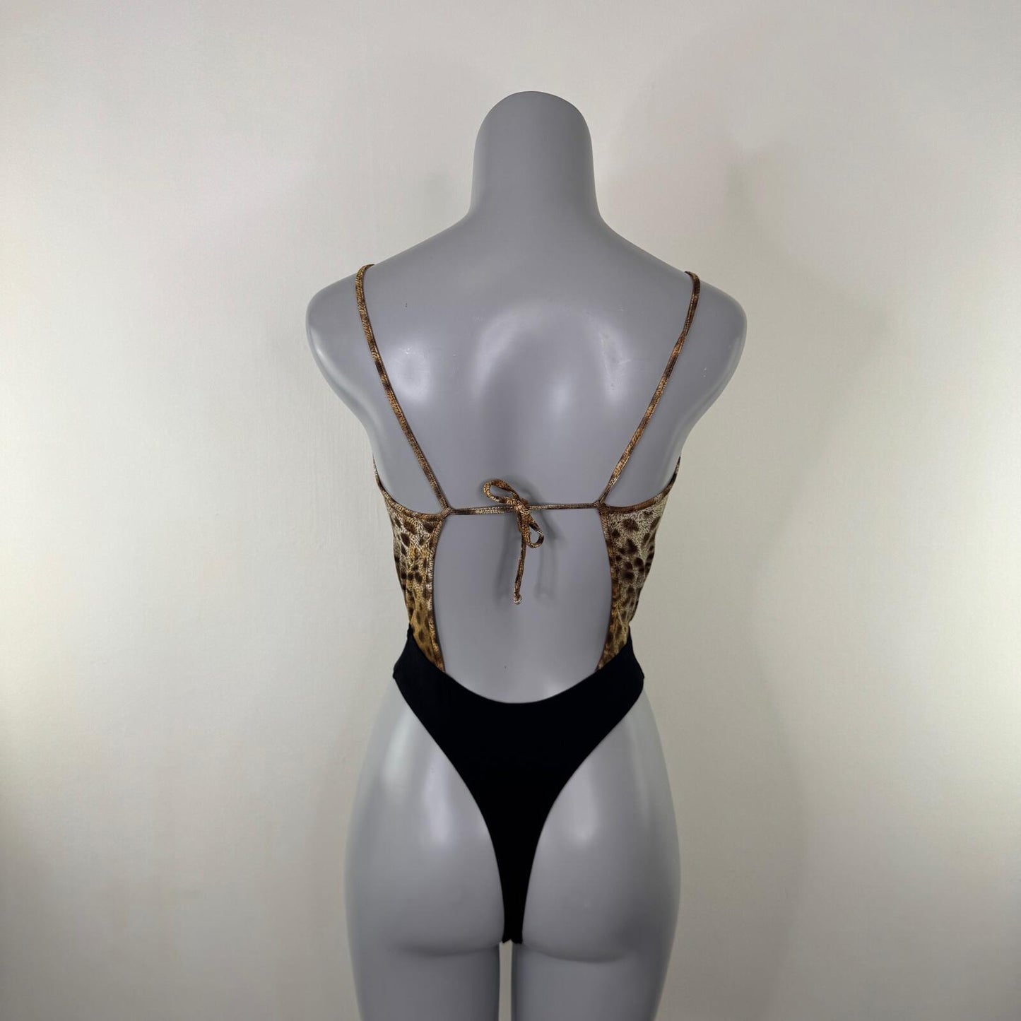 Y2K vintage Morgan De Toi bodysuit leopard print open bust thong bow high leg