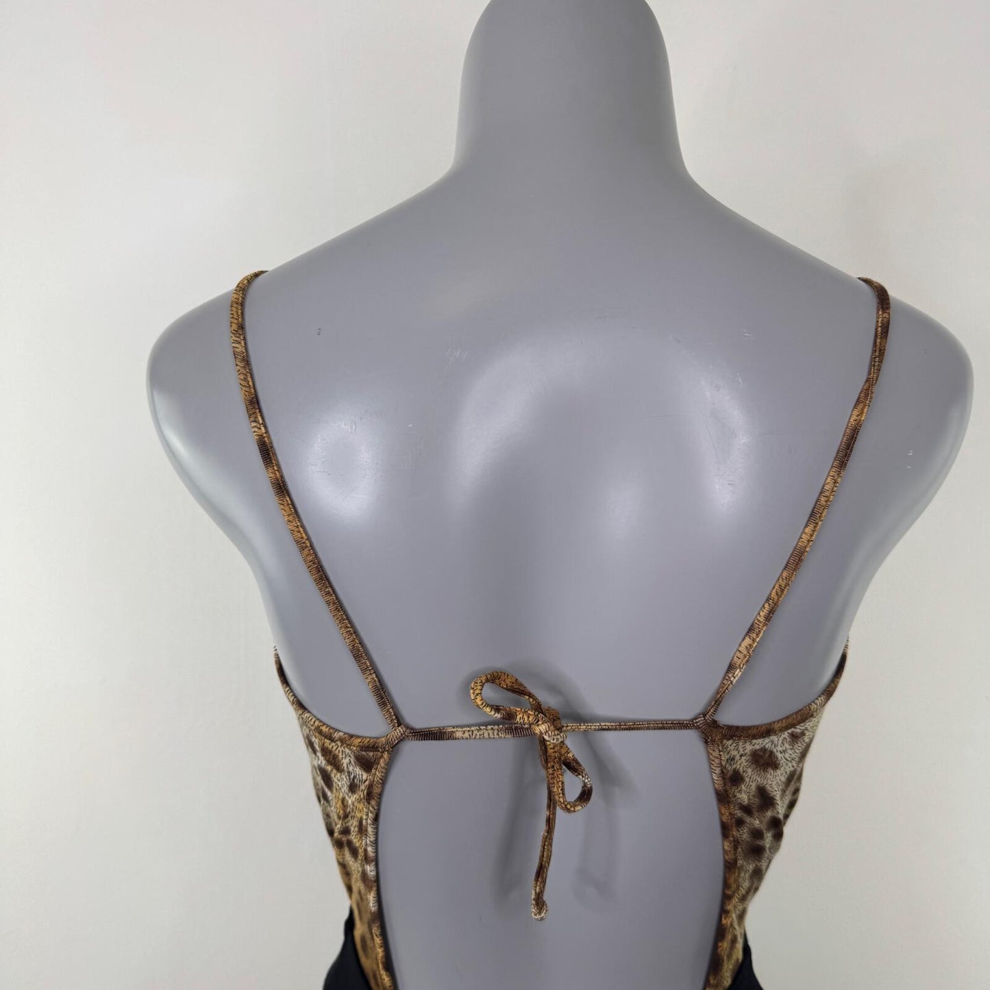 Y2K vintage Morgan De Toi bodysuit leopard print open bust thong bow high leg