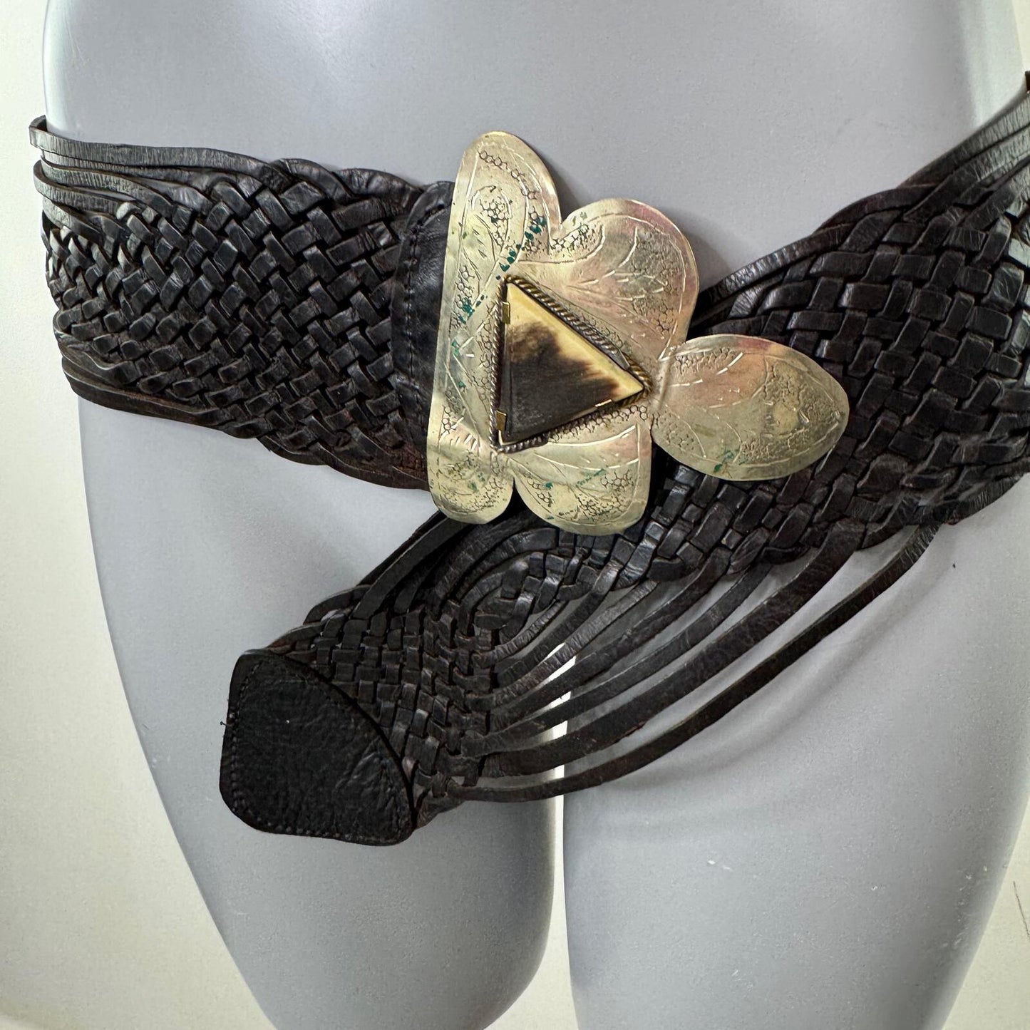 Y2K vintage belt genuine leather chunky braided gemstone oversized