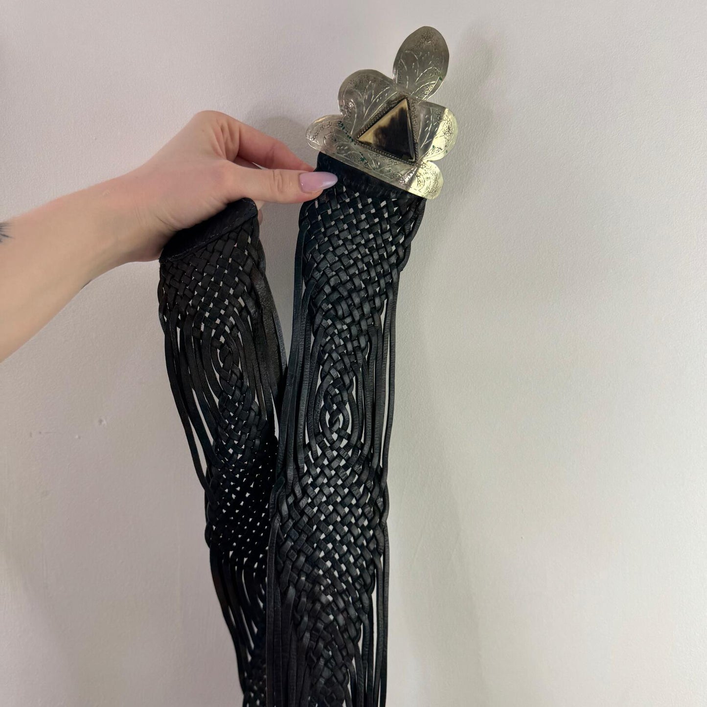 Y2K vintage belt genuine leather chunky braided gemstone oversized