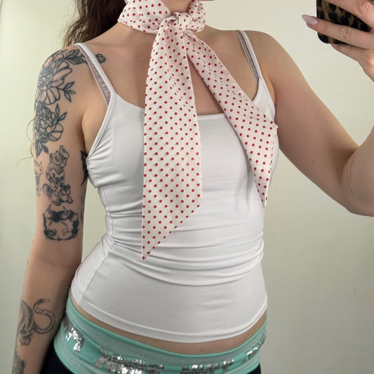 Y2K vintage polka dot scarf thin skinny white red tie knot