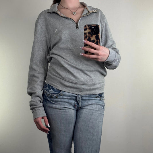 Y2K vintage Burberry jumper 1/4 zip pullover sweatshirt nova check print unisex