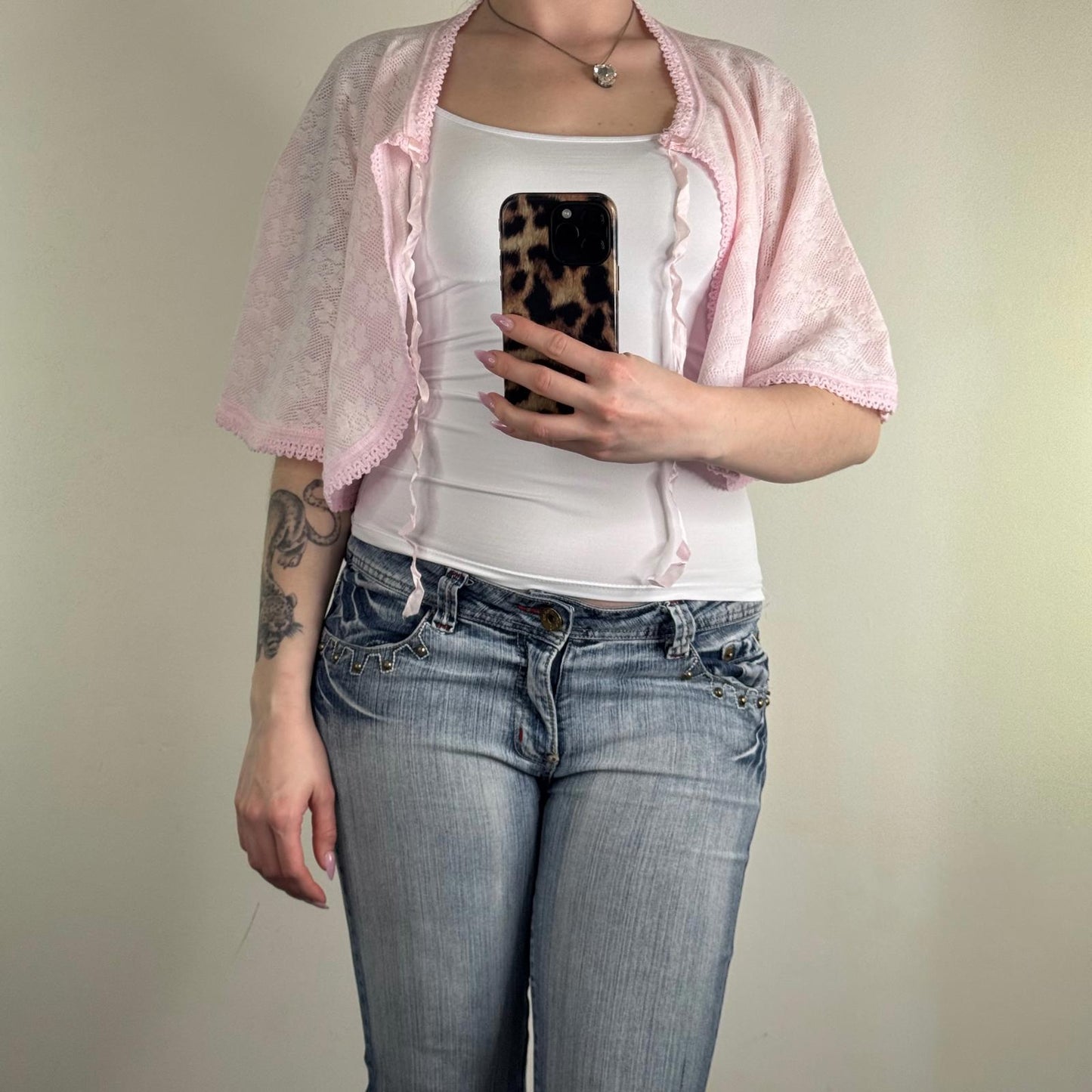 Y2K vintage cap cardigan baby pink bow floral knit pattern cropped cover up