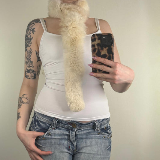 Y2K vintage genuine fur scarf cream fluffy