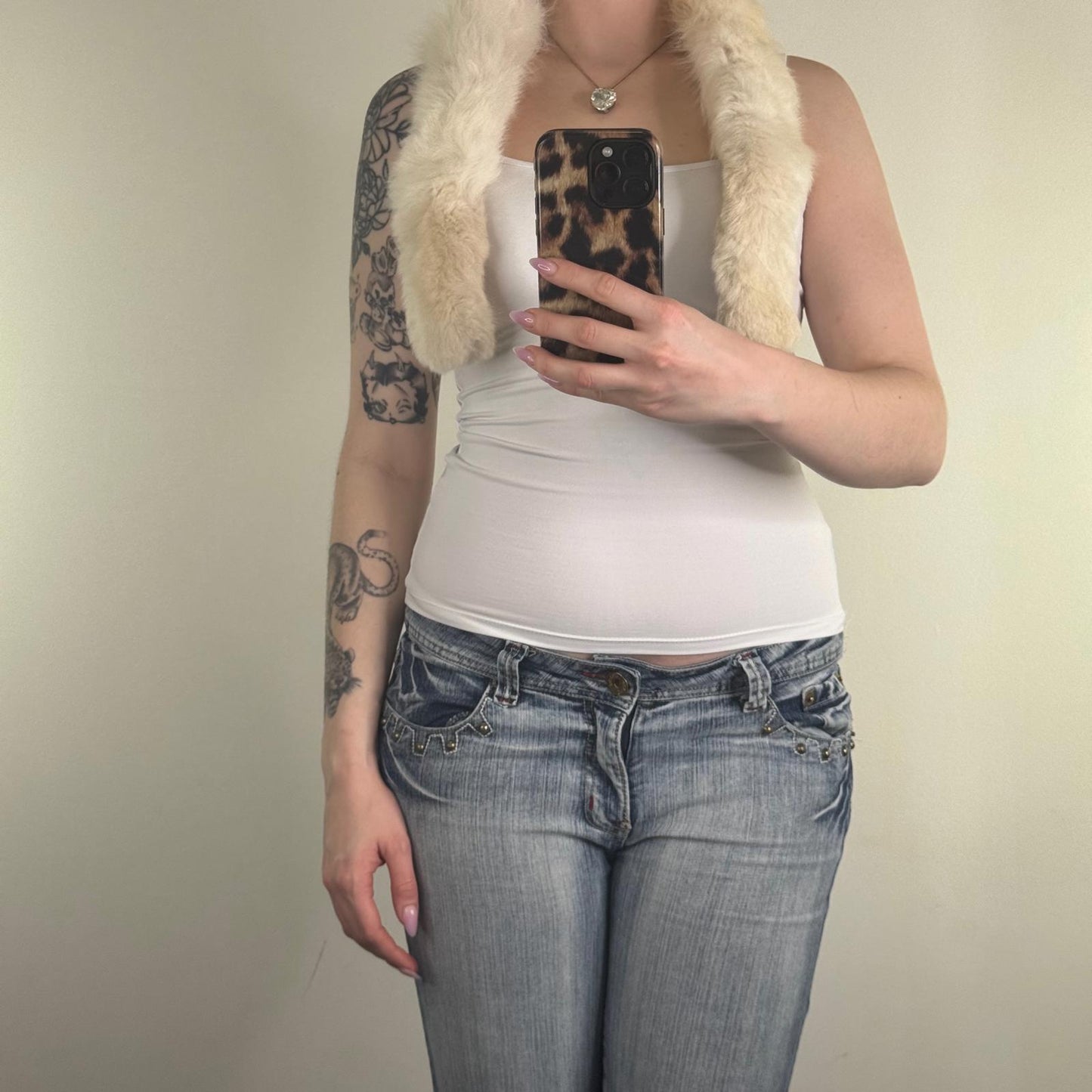 Y2K vintage genuine fur scarf cream fluffy